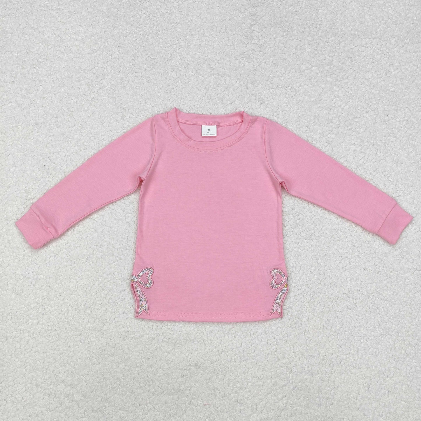 embroidery GT0872 cute bows pink long sleeve girls top