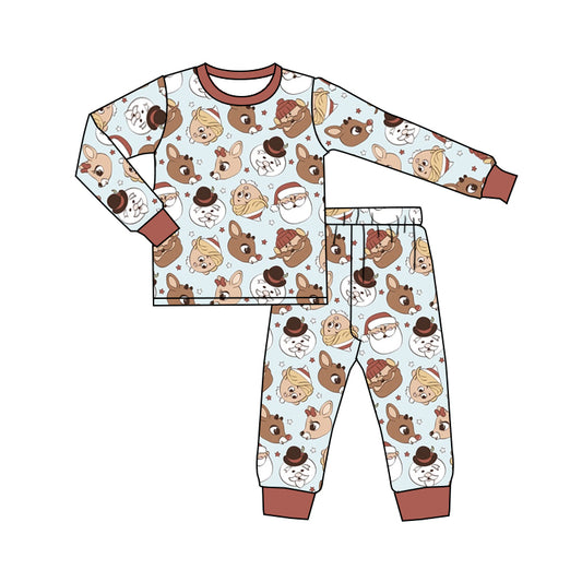 custom S 10.9 Christmas cartoon Santa deer long sleeve pants kids pajamas