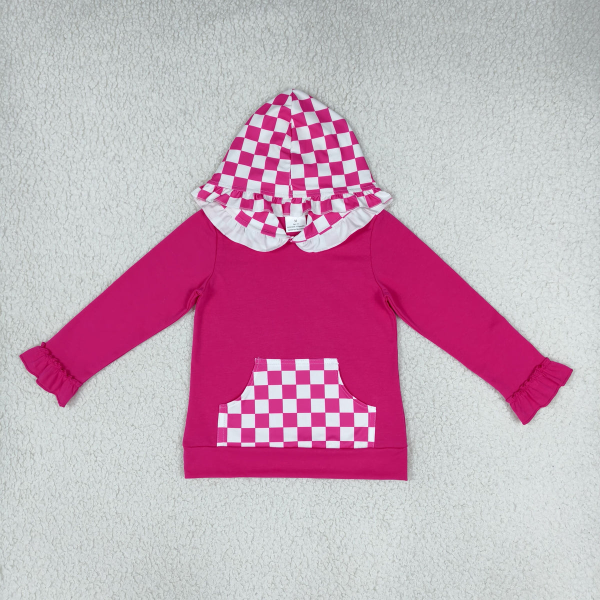 GT1851 Hot Pink Pocket Hoodie Long Sleeve Girls Top