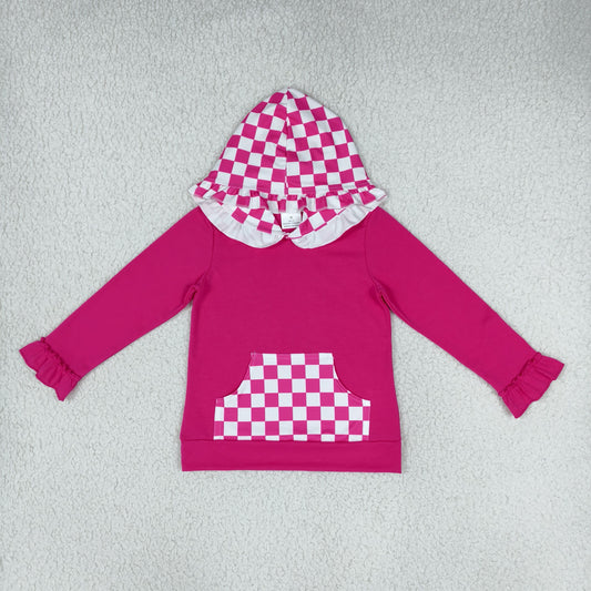 GT1851 Hot Pink Pocket Hoodie Long Sleeve Girls Top