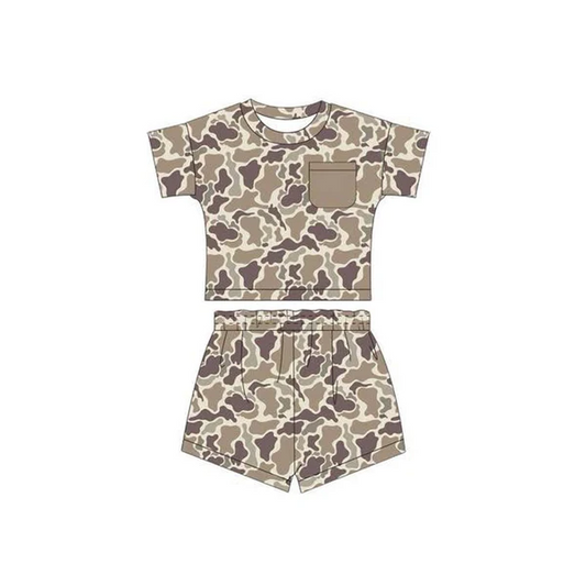 custom moq 3 hunting camo pocket short sleeve shorts boys set