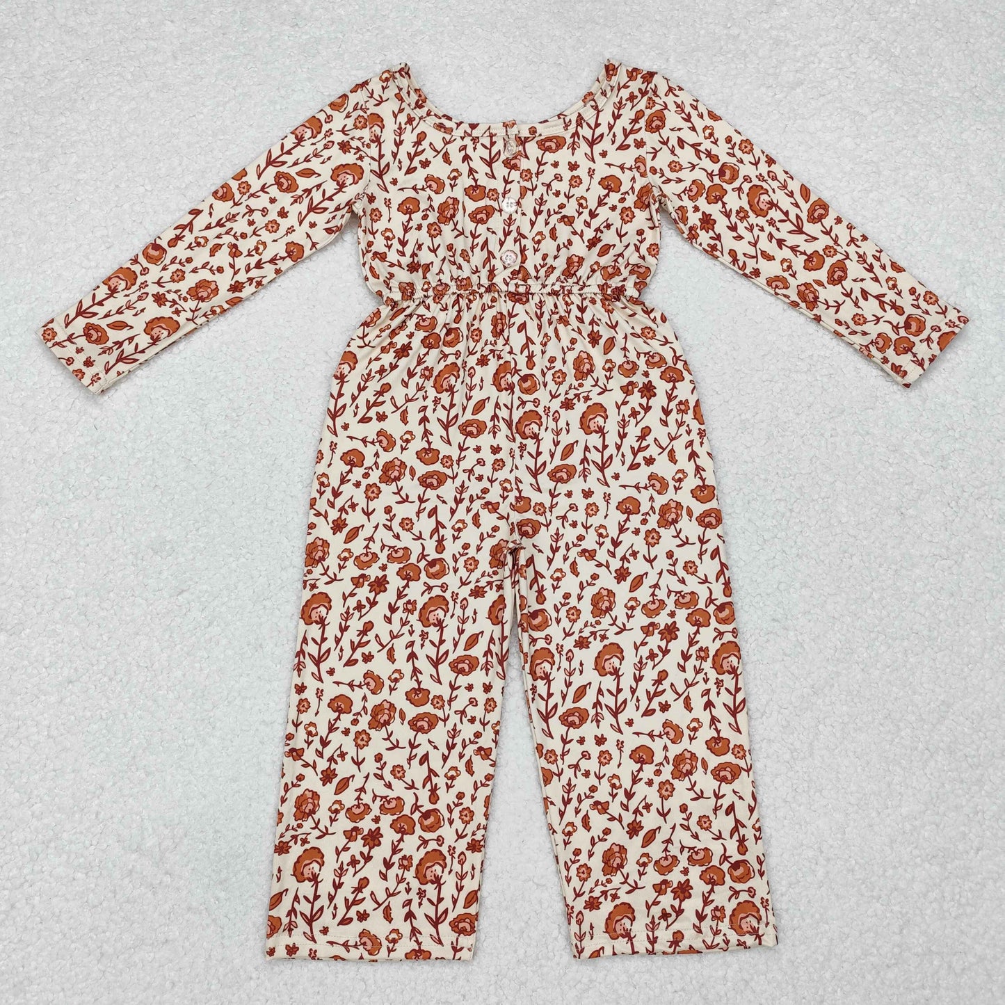 LR1839 orange flowers long sleeve girls floral jumpsuits