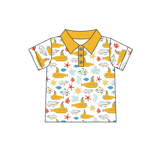 preorder BT0568 Submarine Starfish Fish Yellow Short Sleeve Boys Top