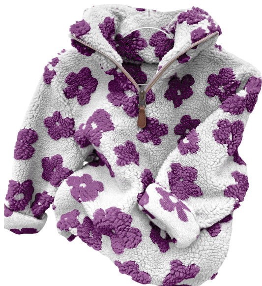 preorder GT0265 Purple flowers long sleeve white kids pullover