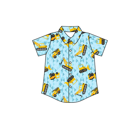 preorder BT0474 Construction truck blue short sleeve boys top