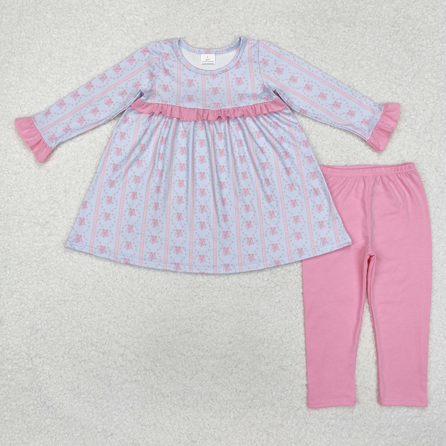 GLP2145 pink dance shoe flowers blue long sleeve pink pants girls set