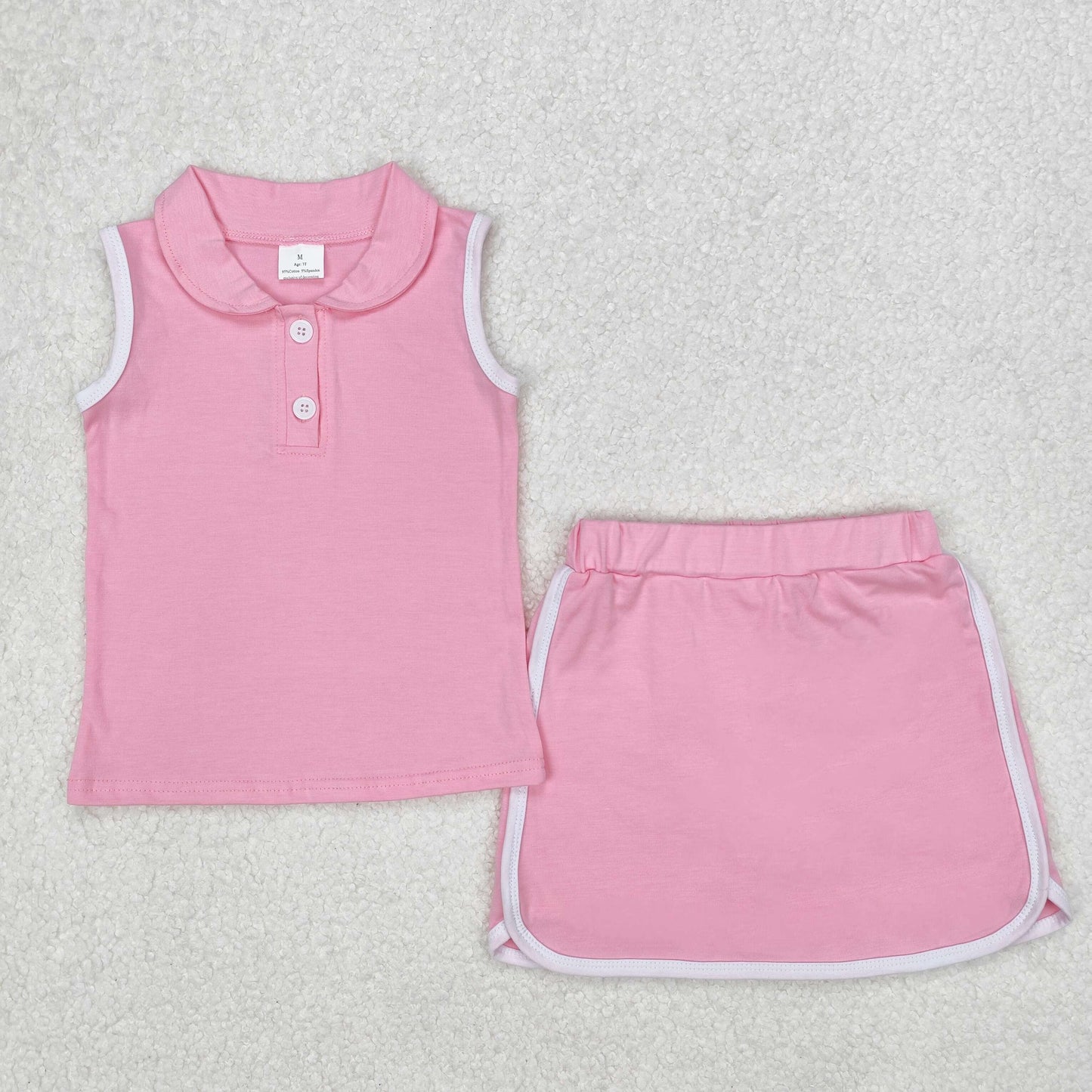 GSD1975 cotton pink sleeveless skirt with shorts girls set