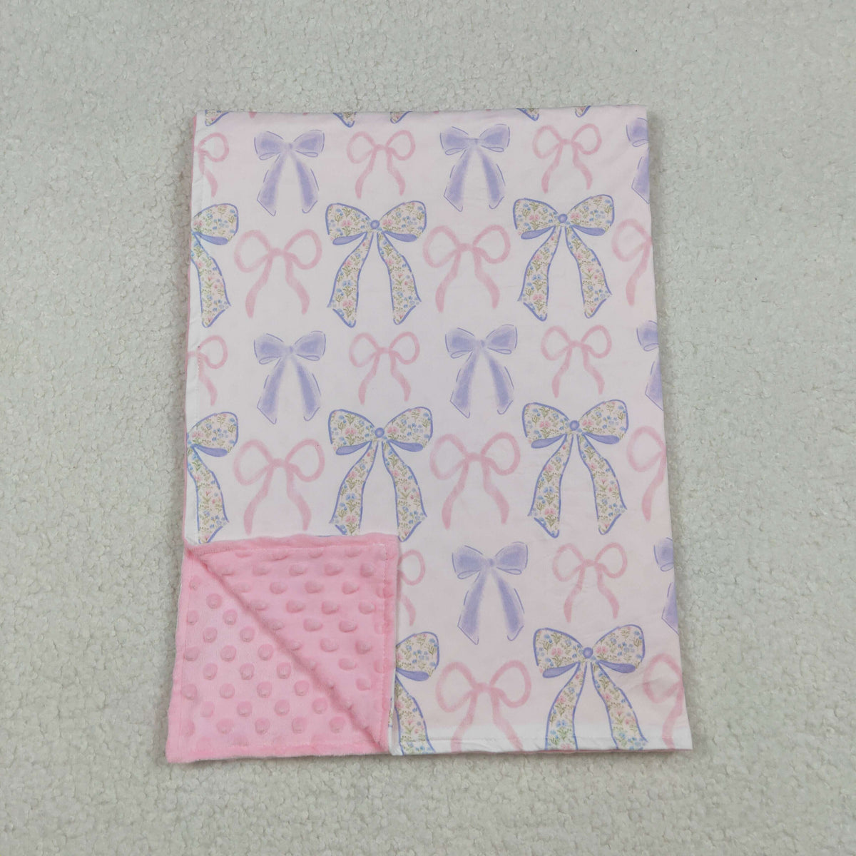 BL0191 pink blue bows baby blanket