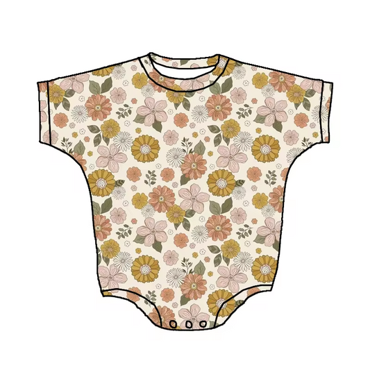 Custom colorful flowers short sleeve girls romper