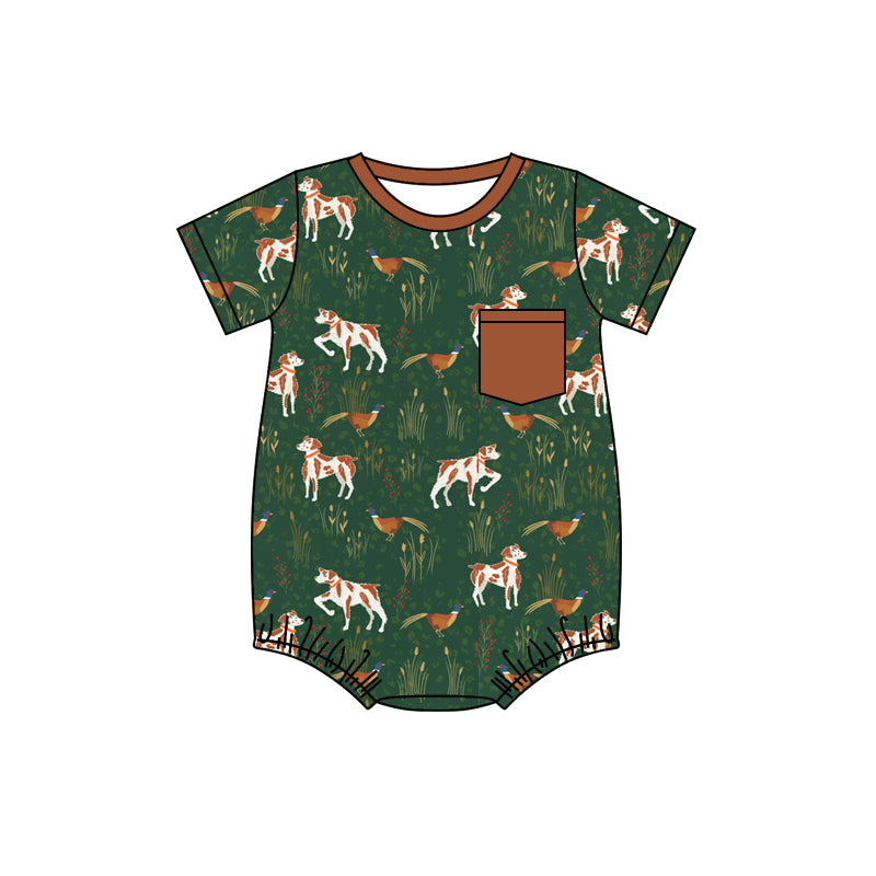 preorder SR1686 hunting dog mallard green pocket short sleeve boys romper