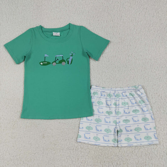 embroidery BSSO1540 cartoon golf green short sleeve shorts boys set