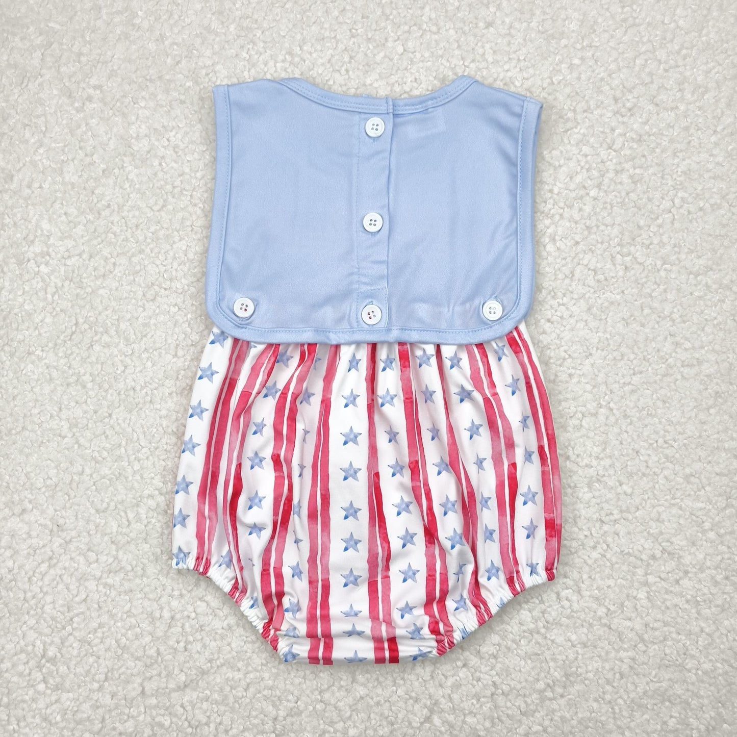 SR3049 July 4th flag red striped blue sleeveless boys 2pc romper