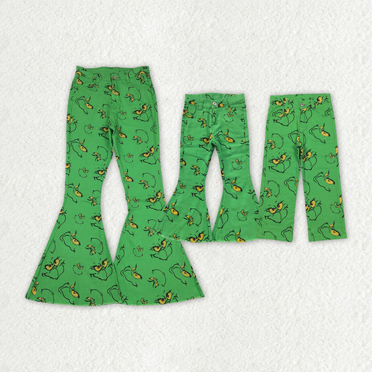 mama and me Christmas green face jeans RTS sibling clothes