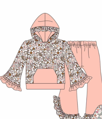 custom style flowers floral pink long sleeve hoodie pants girls set