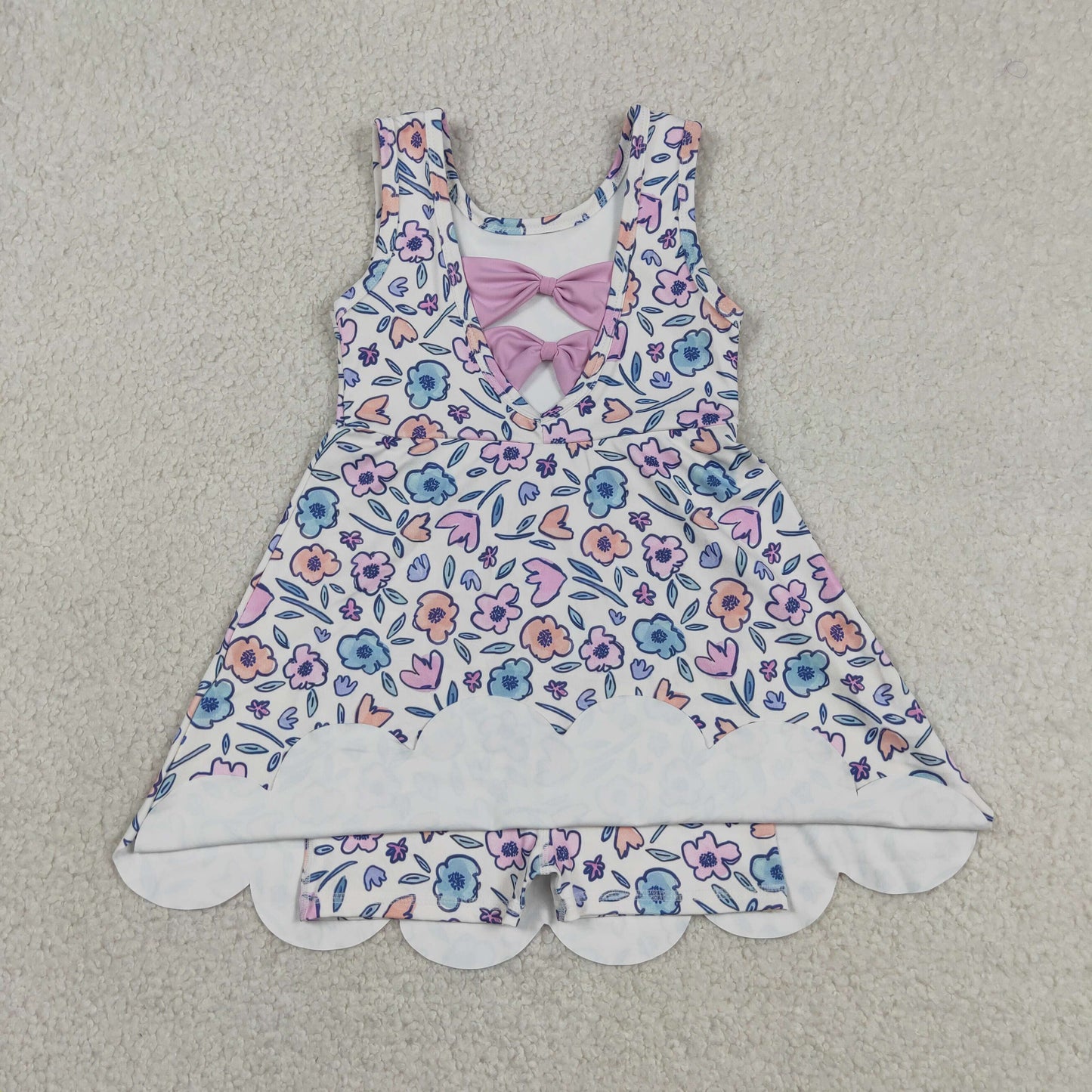 GSD3808 Yoga Scallop Flowers Sleeveless Skorts Girls Dress