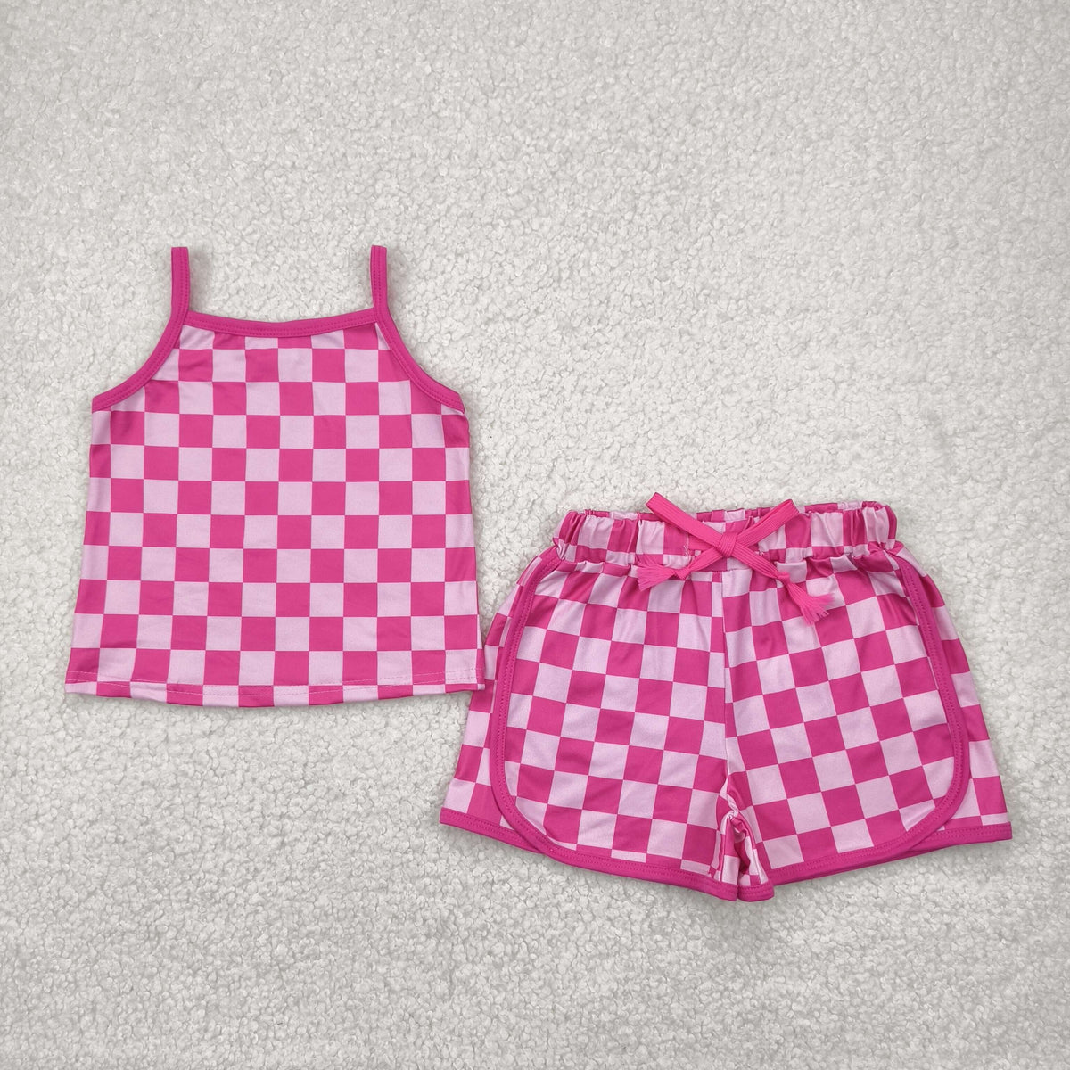 GSSO2336 hot pink checkered camisole shorts girls set
