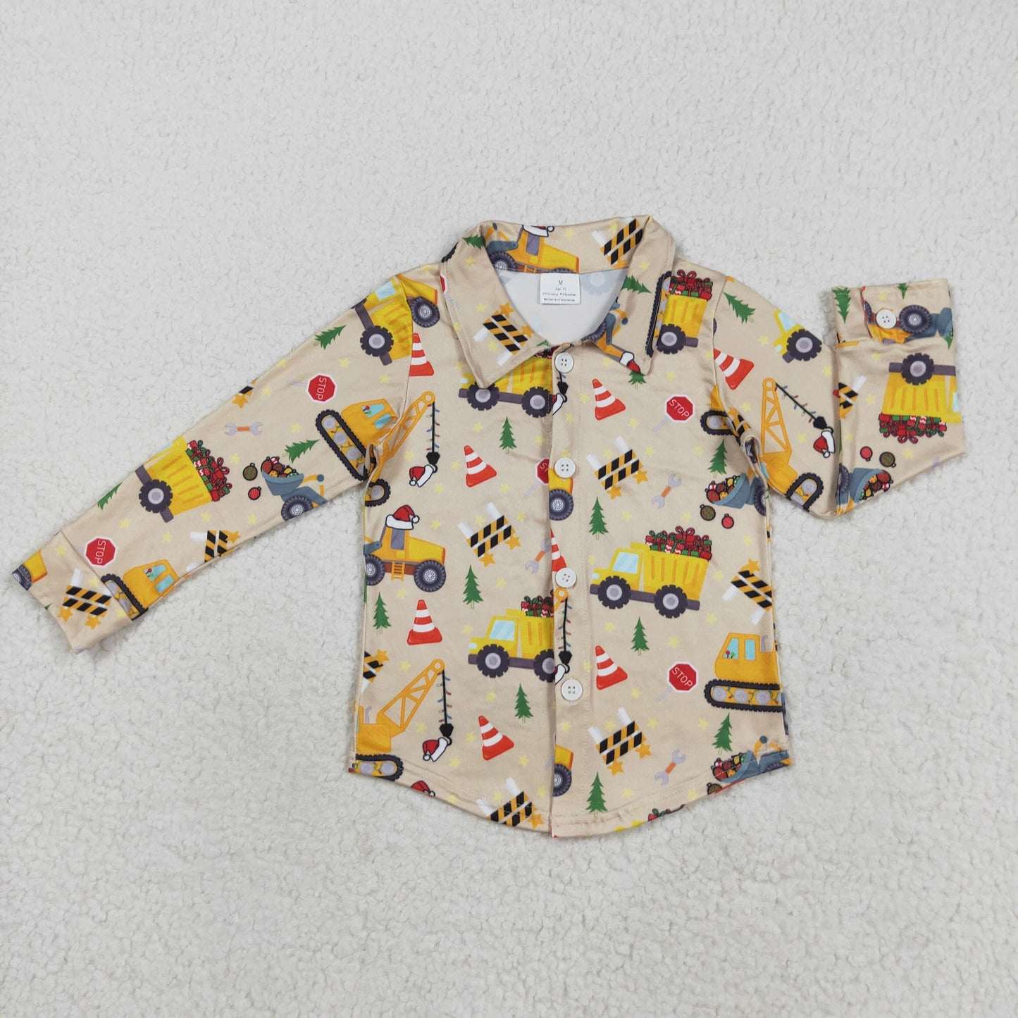 BT1254 Christmas contruction truck tree long sleeve boys top