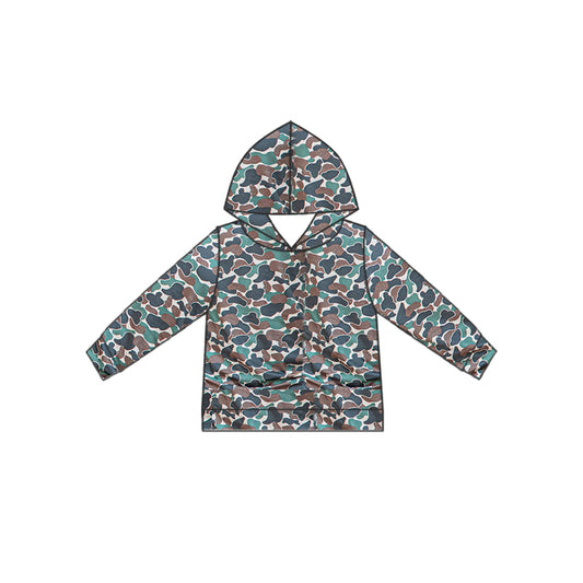 custom style dark green camo long sleeve boys hoodie pullover