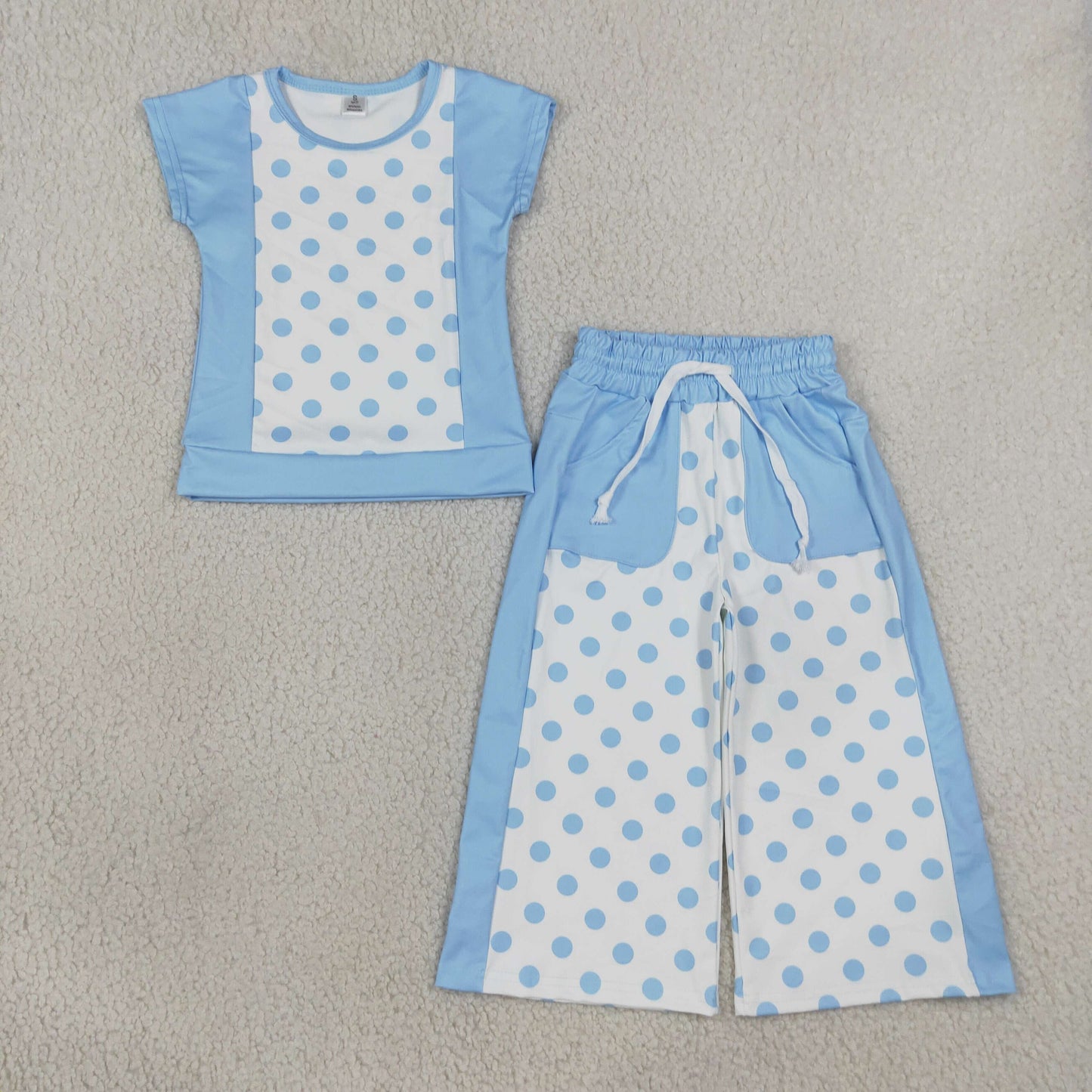 GSPO2334 Blue Dot Short Sleeve Pants Girls Set