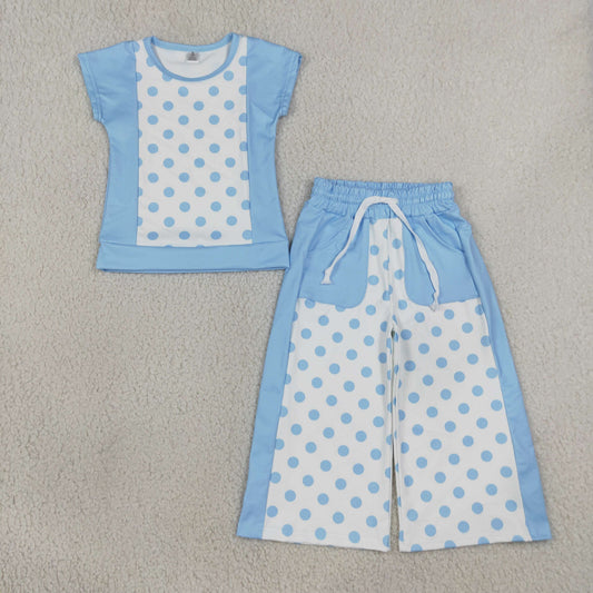 GSPO2334 Blue Dot Short Sleeve Pants Girls Set