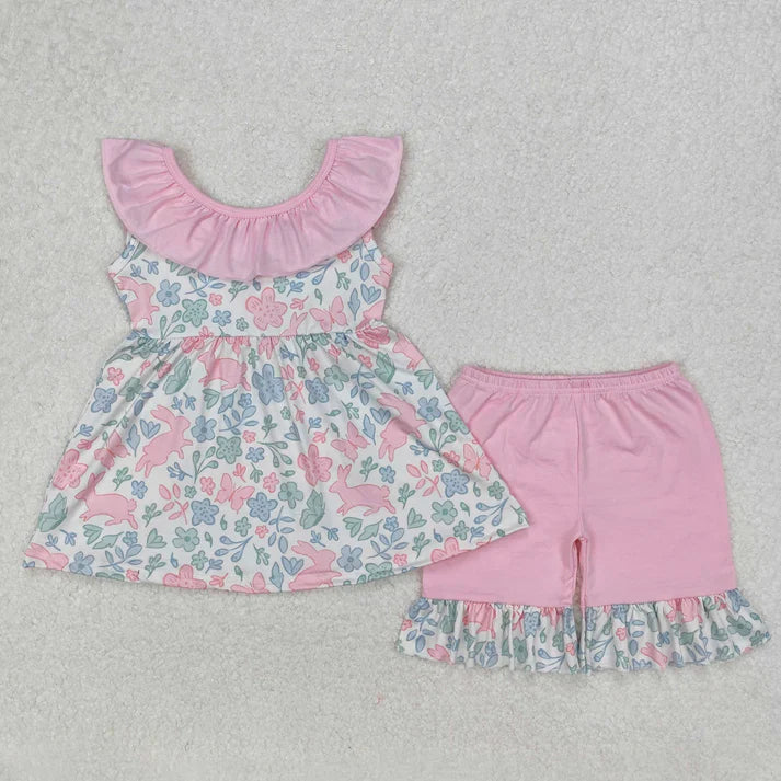 cute flowers with bow Summer girls set RTS sibling clothes