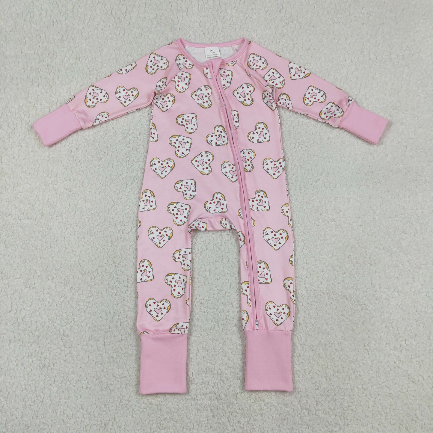LR2960 Valentine's Day Heart Pink Zipper Long Sleeve Girls Romper