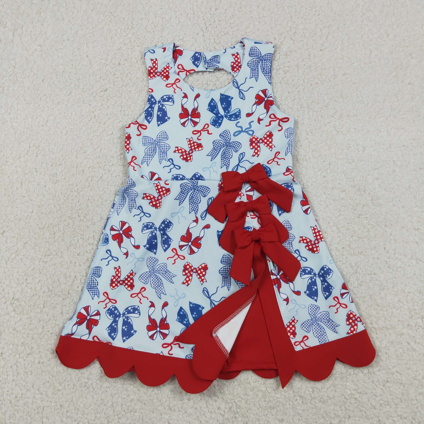 GSD3875 yoga July 4th Bows Sleeveless Shorts Girls Dress