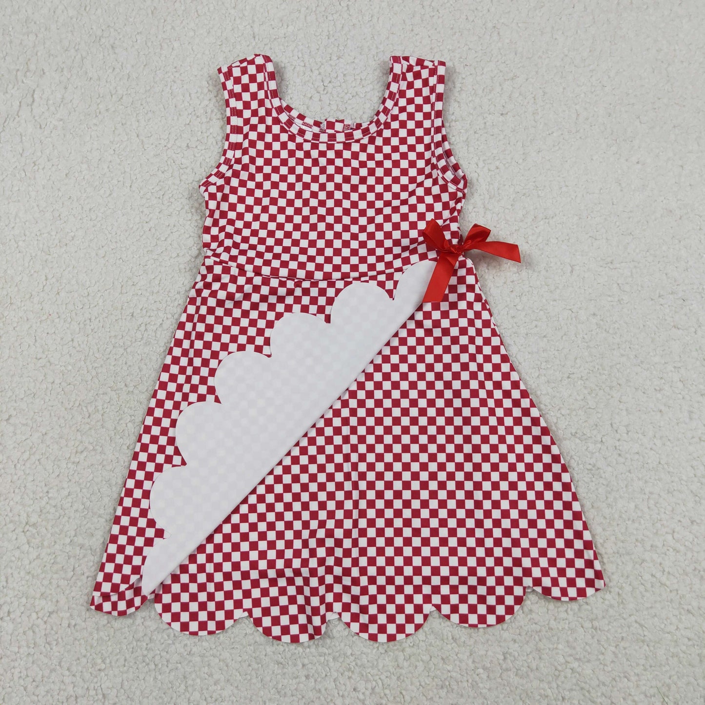 GSD3669 Yoga Scallop Red Checkered Sleeveless Skorts Girls Dress