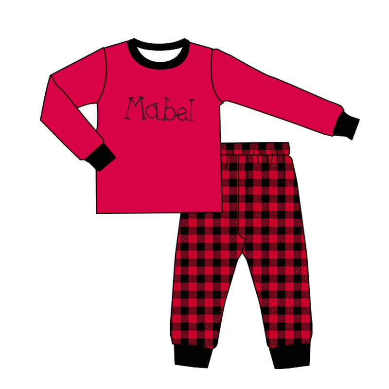 custom Red long sleeve black checkered pants adult pajamas