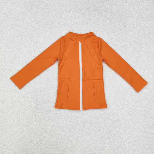 GT0825 orange zipper long sleeve girls coat active wear athletic