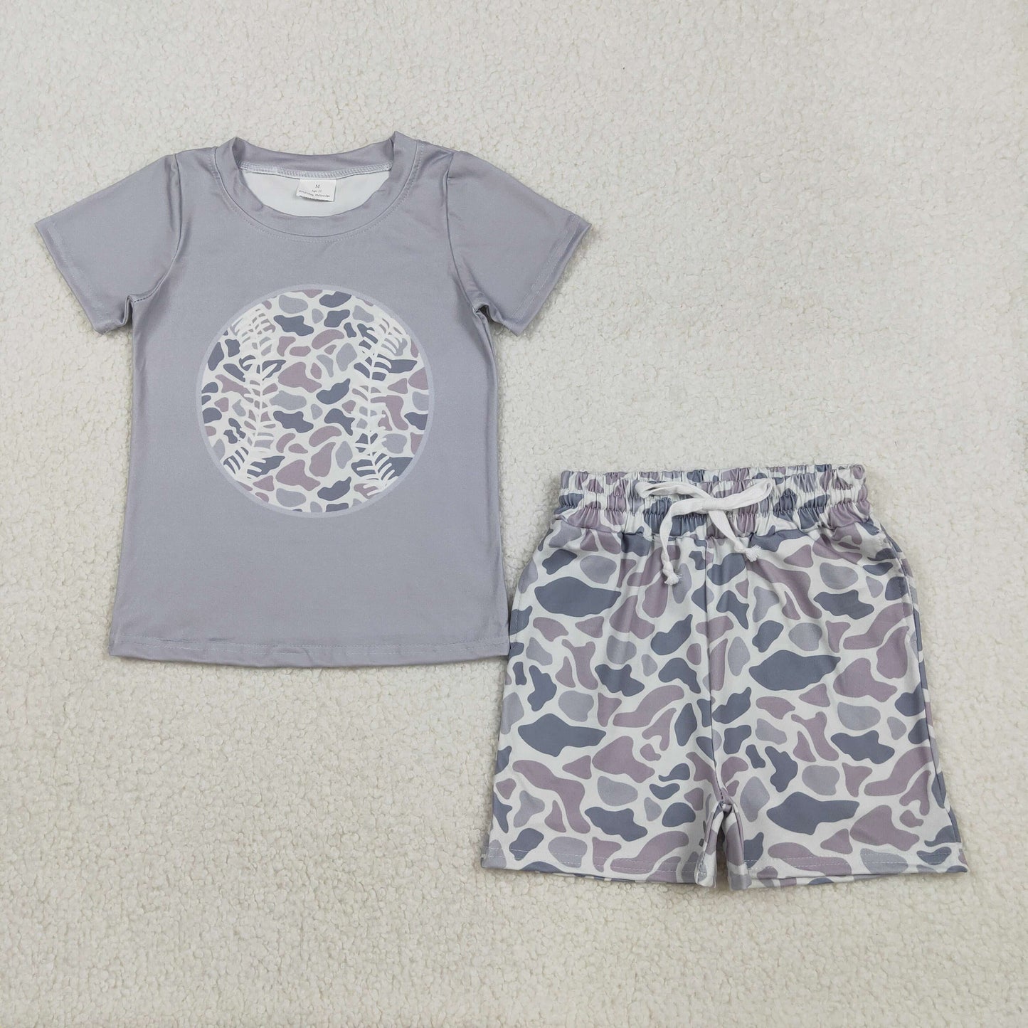 BSSO1598 hunting baseball camo short sleeve camo shorts boys set