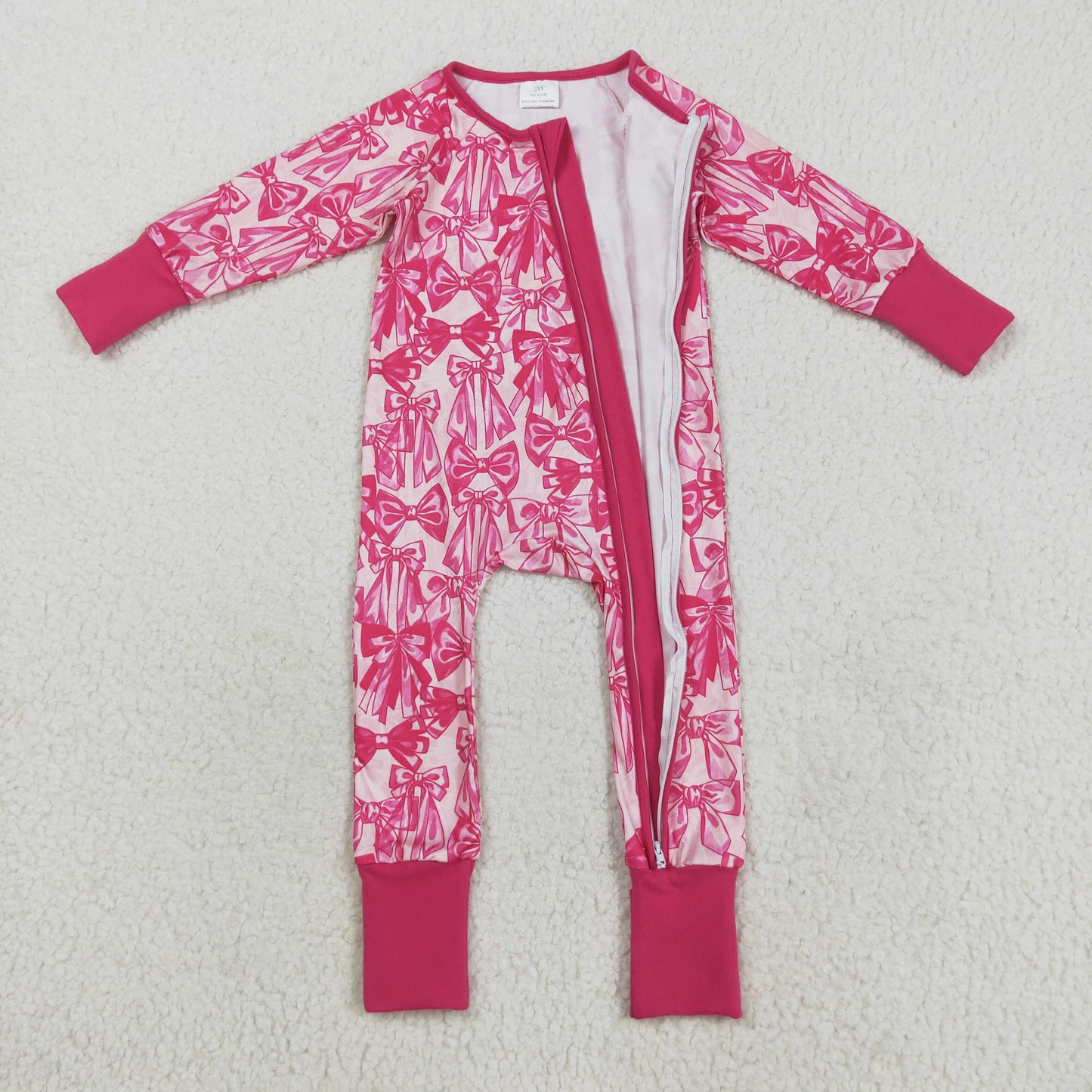Custom moq 20 bamboo hot pink zipper long sleeve girls romper