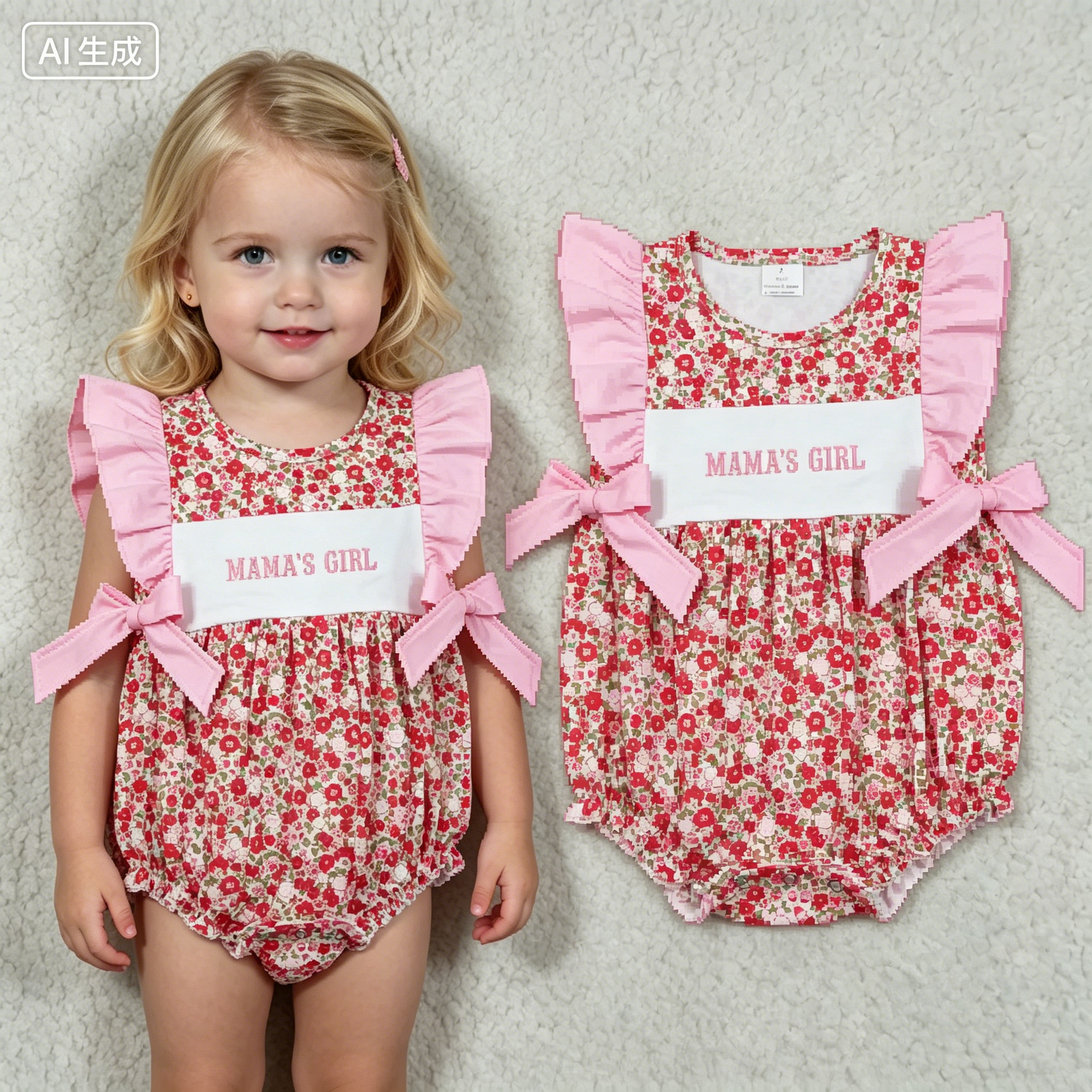 Embroidery SR3940 Daddy's Girl Pink Flowers Flutter Sleeve Girls Romper