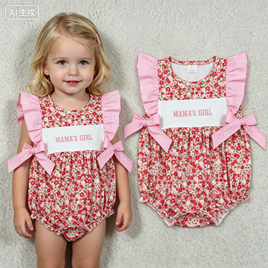Embroidery SR3940 Daddy's Girl Pink Flowers Flutter Sleeve Girls Romper