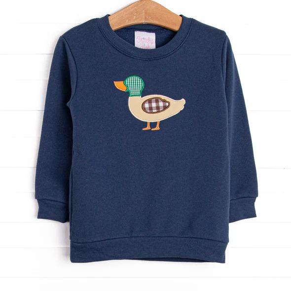 preorder BT1297 cute mallard duck navy blue long sleeve boys top
