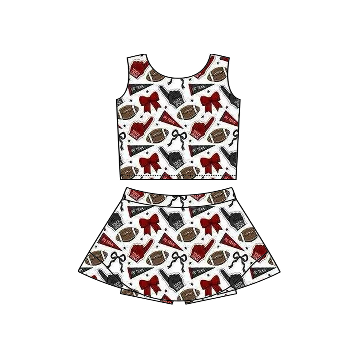 preorder football item cheer bows red/blue sleeveless skorts girls set