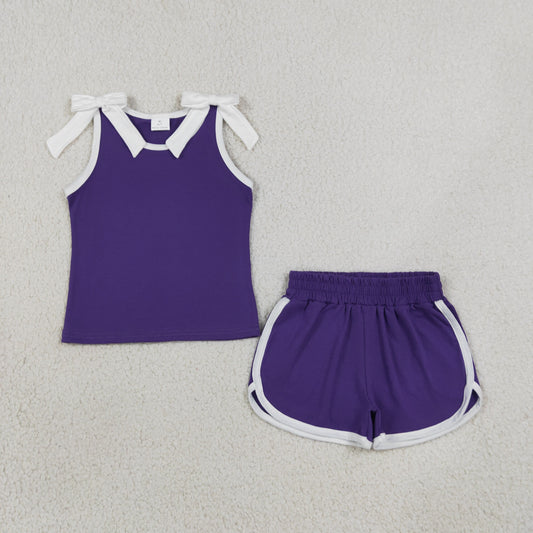 GSSO3858 Purple Bows Sleeveless Shorts Girls Set