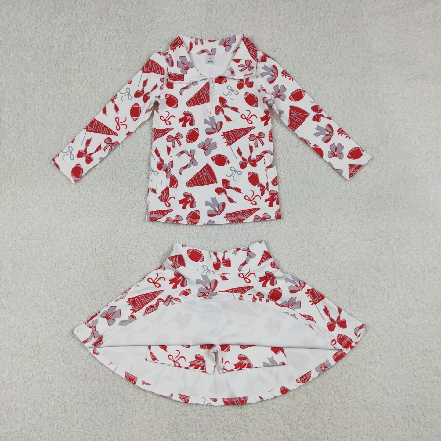 GLD1286 yoga football red bows zipper long sleeve skort skirt girls set