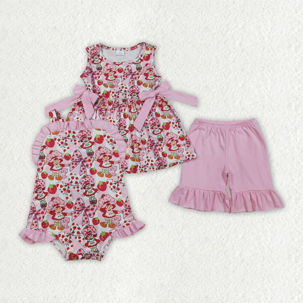 Strawberry Girl Pink Girls Set/Romper Sibling Clothes RTS