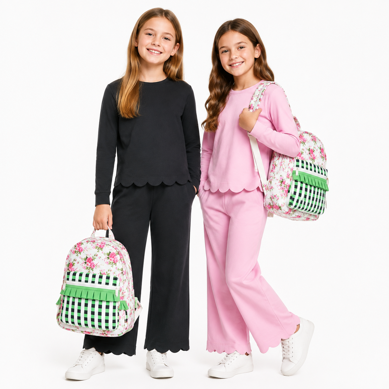 Yoga Scallop Solid Color Long Sleeve Pants Girls Set RTS Sibling Clothes