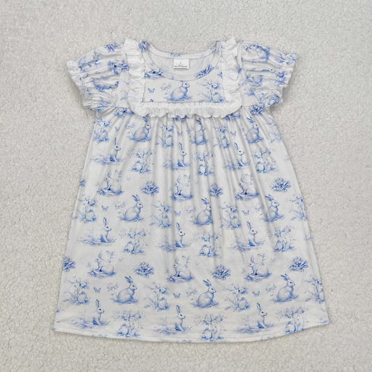 GSD1531 Easter bunny rabbit blue short sleeve girls dress