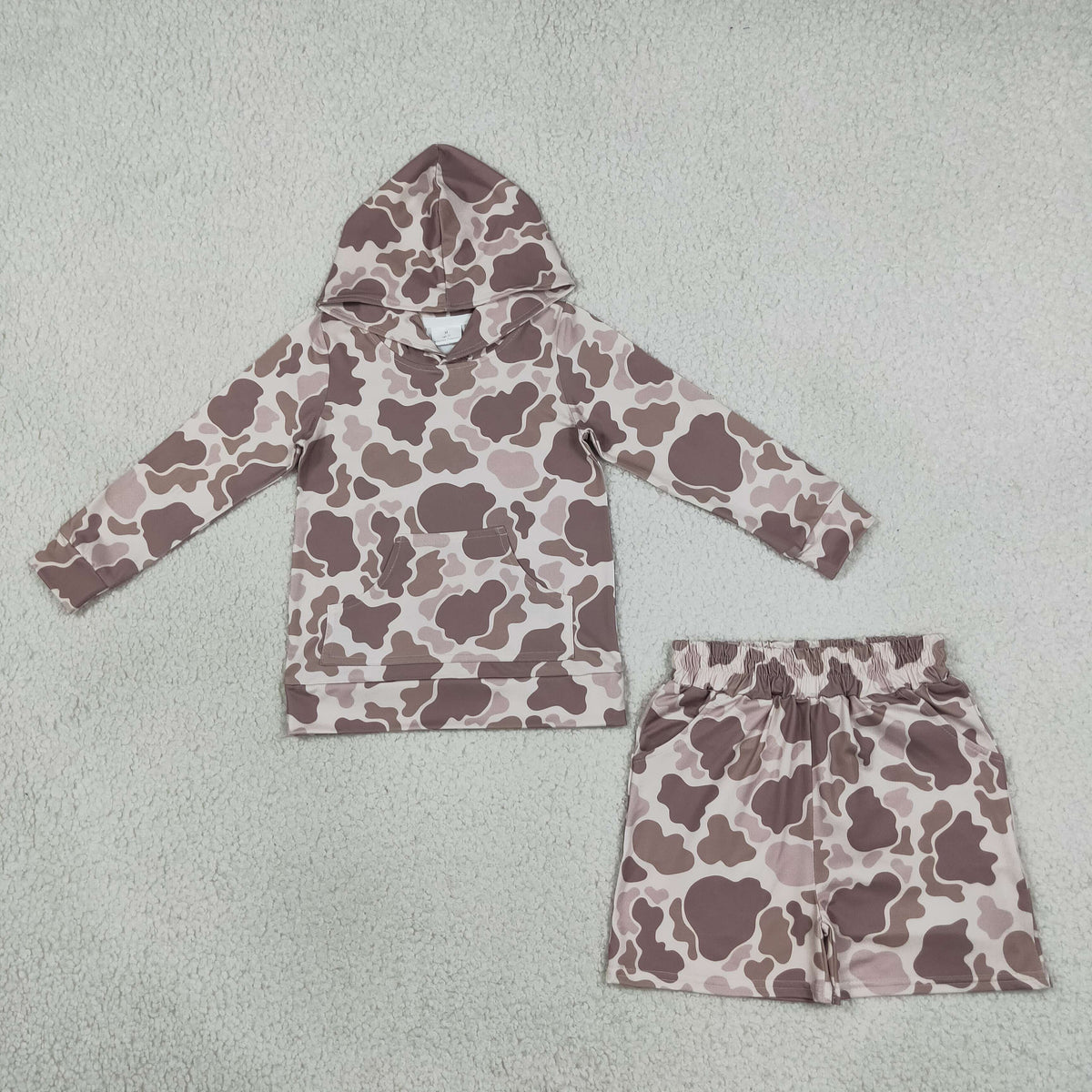 BLS0050 Camo Pocket Hoodie Long Sleeve Shorts Boys Set
