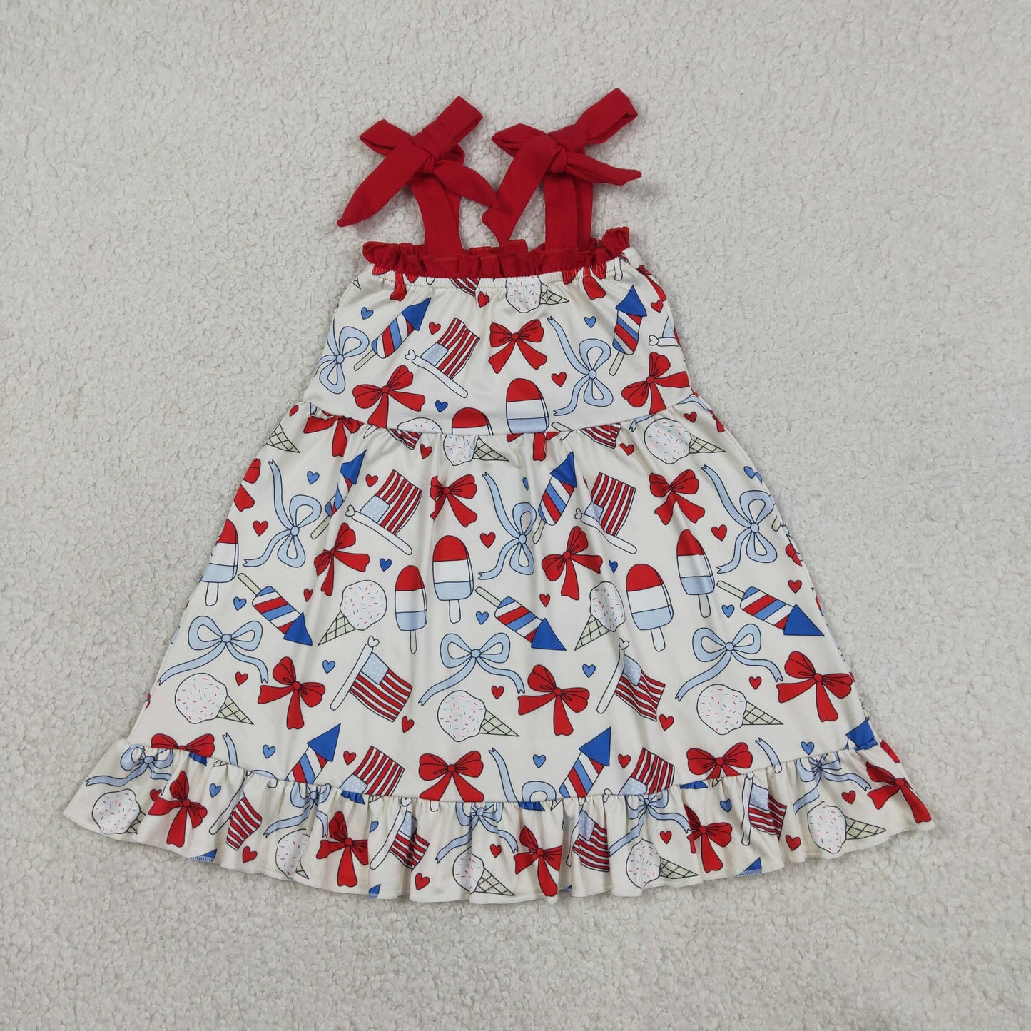 GSD3723 July 4th Firework Bows Girls Dress