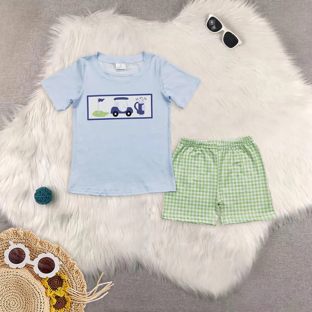 embroidery golf Summer boys set/romper RTS sibling clothes