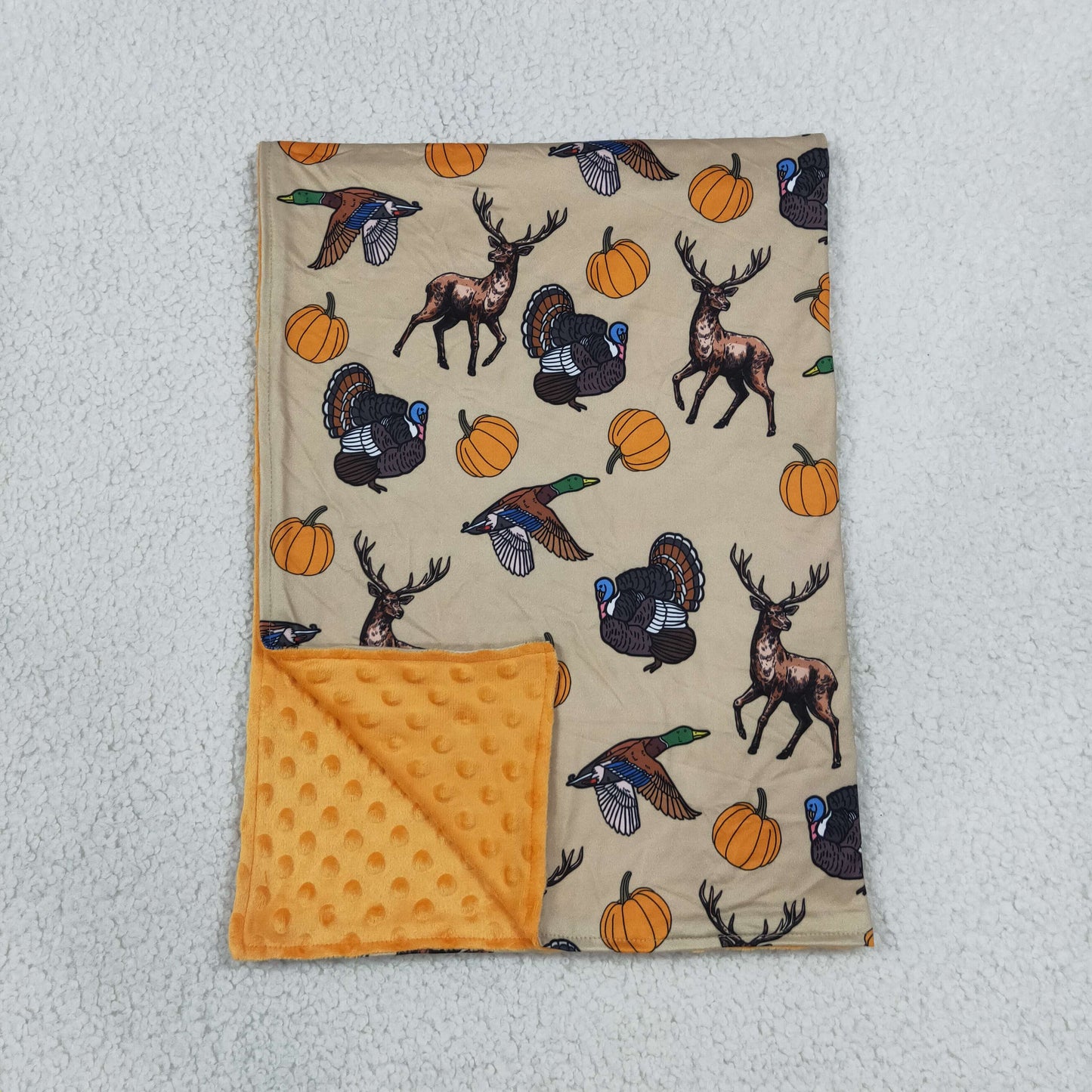 BL0292 Hunting Mallard Deer Turkey Pumpkin Baby Blanket