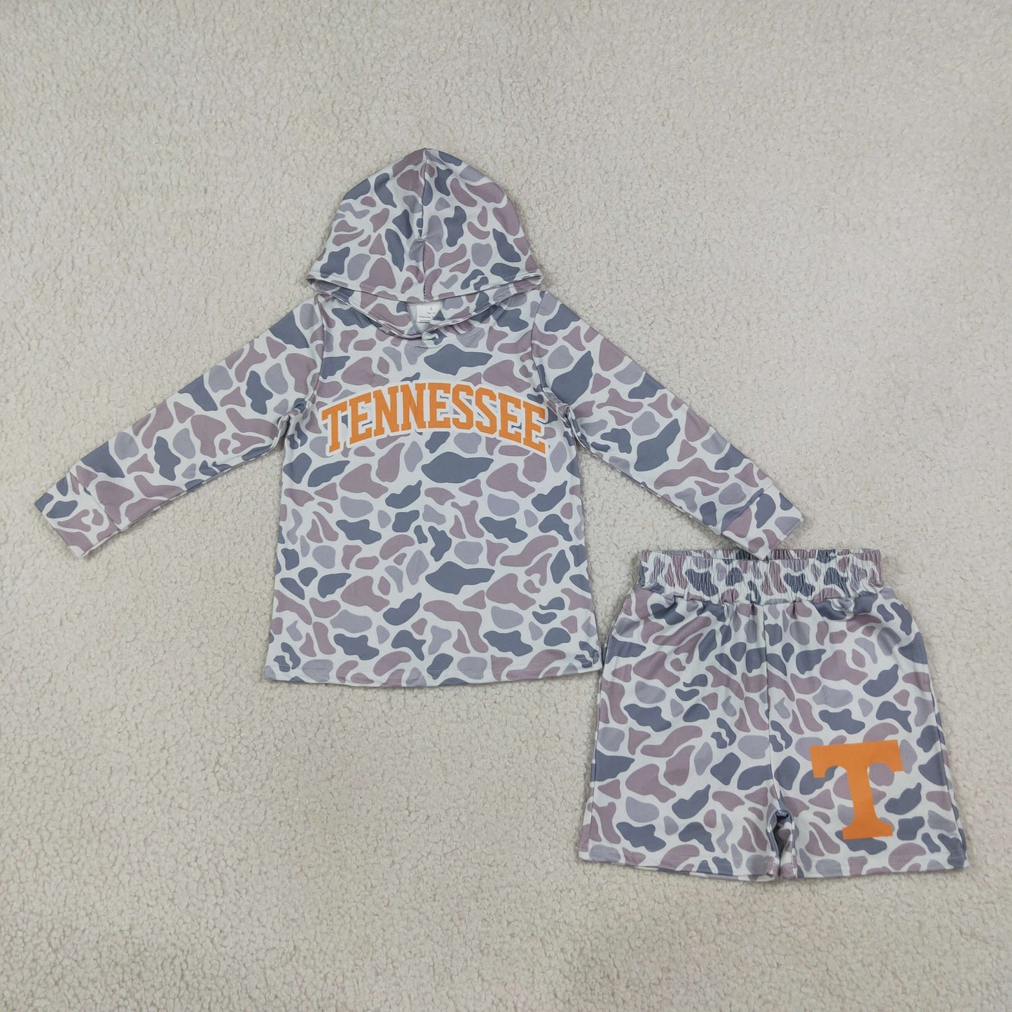 BLS0042 TENNESSEE Team Camo Hoodie Long Sleeve Shorts Boys Set