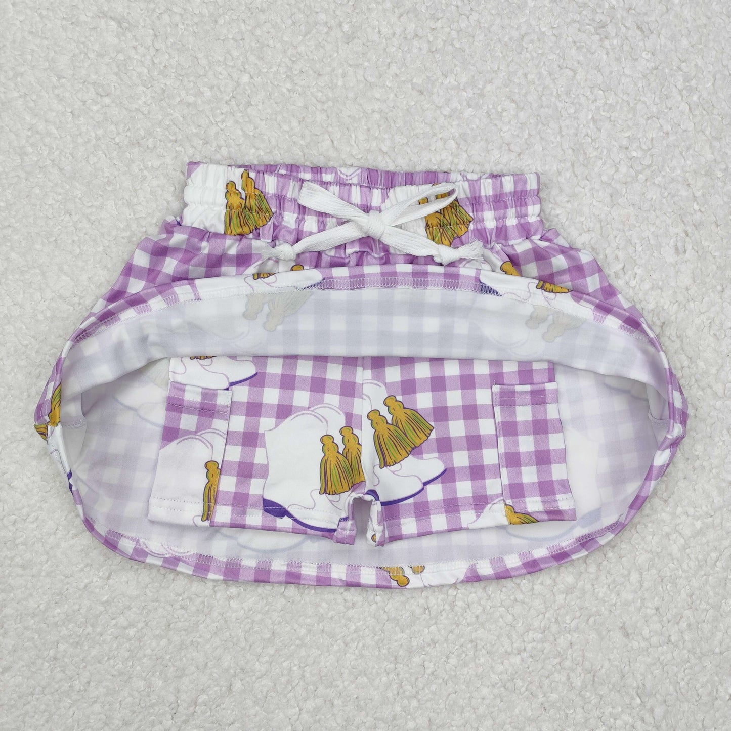 GLK0035 Western boots purple checkered girls skirt with shorts
