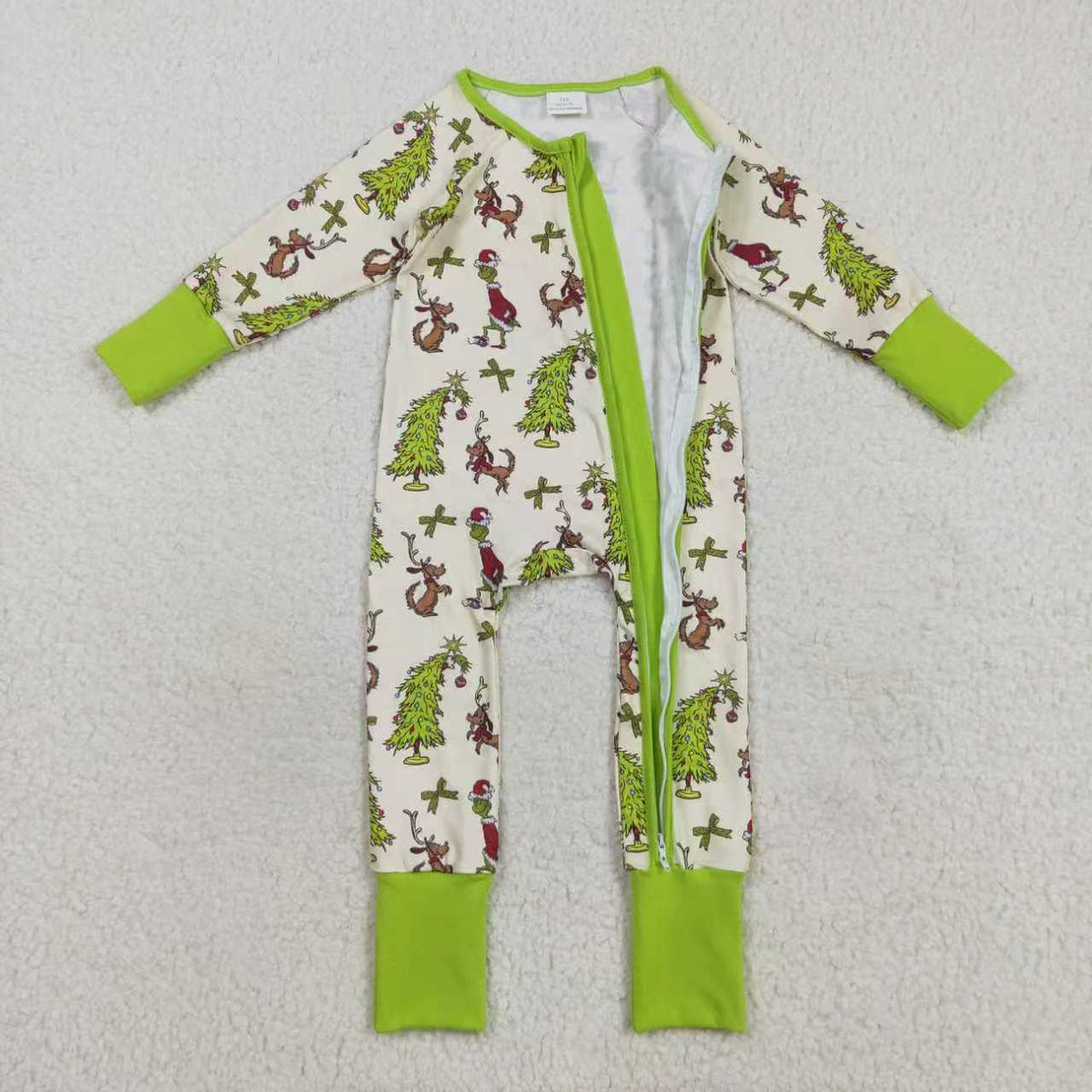 Christmas green face romper/pajamas RTS Sibling Clothes