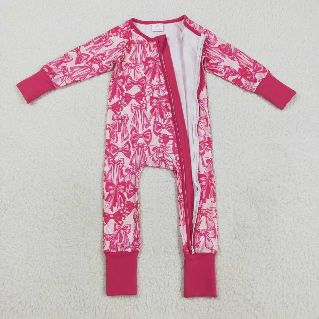 hot pink bows romper/pajamas RTS Sibling Clothes