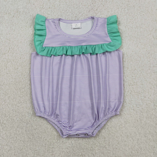 SR3942 Purple Striped Sleeveless Girls Romper